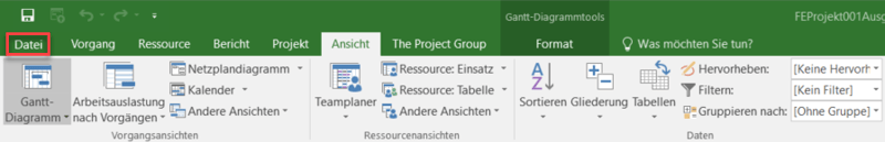 Feste Einheiten MS Project - Menüband 