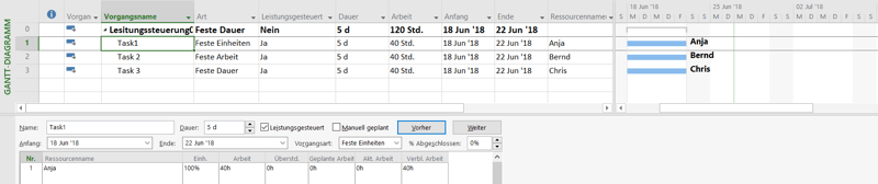 MS Project Leistungssteuerung - Verteilung von Arbeit