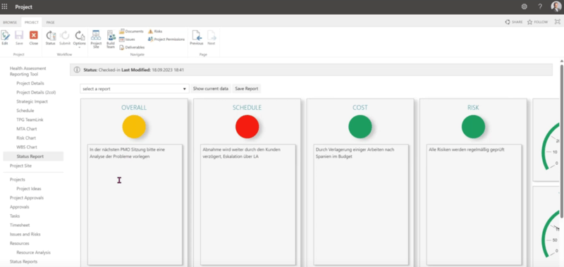 Ampeldarstellung Einzelprojekt in Project Online