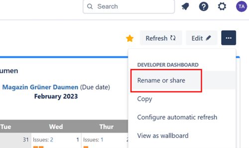 Jira Developer Confluence - Dashboard teilen