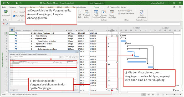 Verknüpfung erstellen (MS Project Tutorial)
