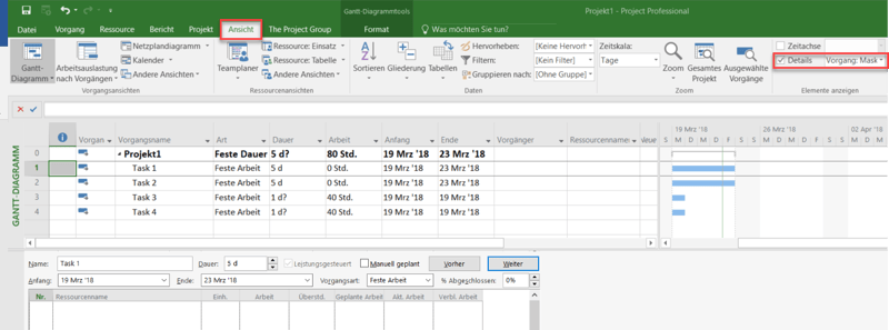 MS Project Feste Arbeit - Ausgangssituation