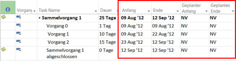 MS Project Basisplan festlegen - vor Basisplanspeicherung
