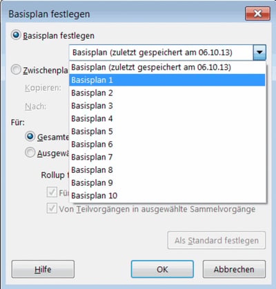 MS Project Basisplan festlegen