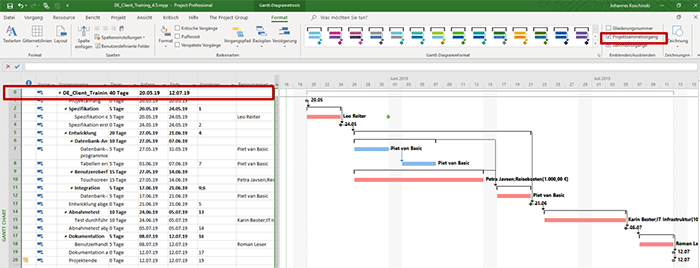 Projektsammelvorgang einblenden (MS Project Tutorial)