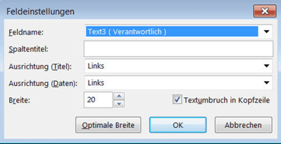MS Project Felder und Ansichten - Spalte anpassen