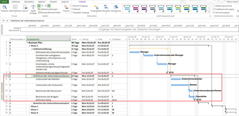  Microsoft Project Kopieren Einfügen - Ausgangssituation