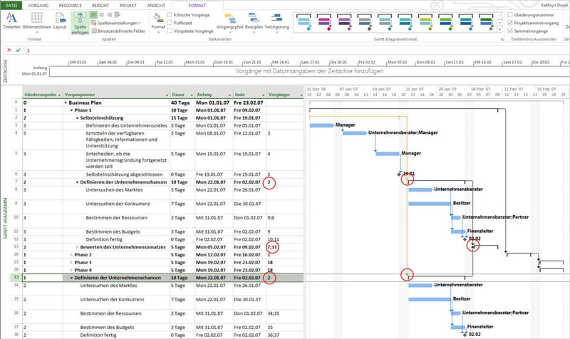  Microsoft Project Kopieren Einfügen - Vorgängerbeziehungen 