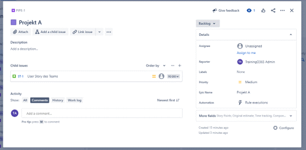 Project with sub-projects – User Story