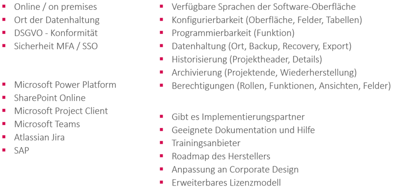 Anforderungskatalog-Themen für Projektmanagement-Tool Auswahl