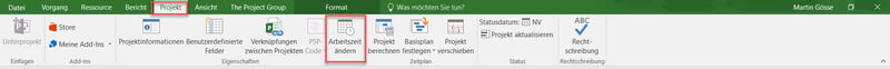 Menüband Projekt - MS Project Kalender-Optionen