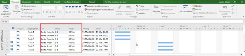 MS Project Kalender-Optionen - feste Einheiten und feste Arbeit