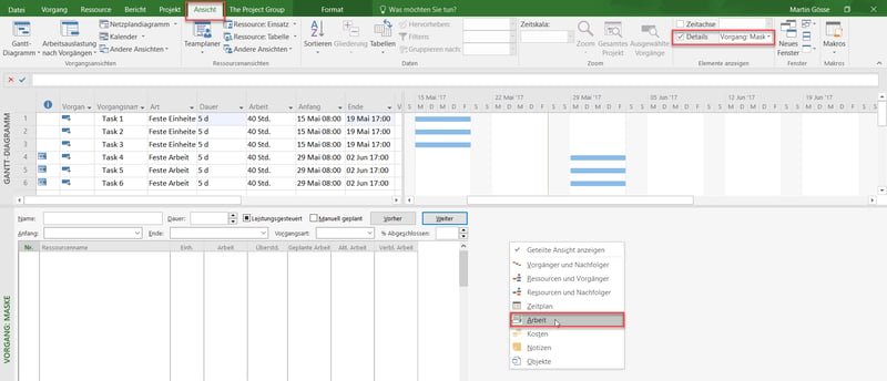 MS Project Kalender-Optionen