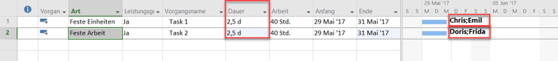 Planungsoptionen in MS Project