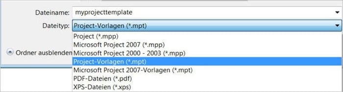 MS Project Vorlage erstellen - Dateityp wählen