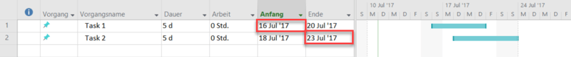 Planungsoptionen in MS Project