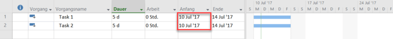 Planungsoptionen in MS Project