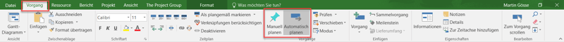Planungsoptionen MS Project - Vorgangsmodus festlegen