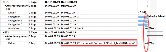 MS Project Multiprojektmanagement ohne Project Server - Vorgangsbeziehungen 