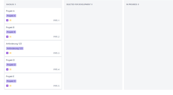 Projekt in Jira mit Unterprojekten - Backlog