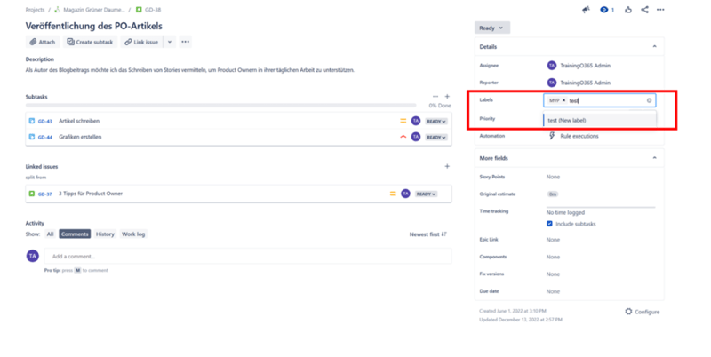 Jira Developer Confluence - Issuelabels zur Kategorisierung