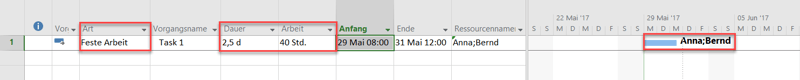 Planungsoptionen in MS Project - weitere Ressource