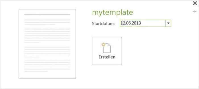 MS Project Vorlagen - Startdatum neues Projekt