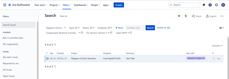 Jira Developer Confluence - Suchfunktion zum Filtern