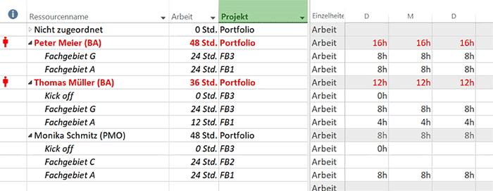 MS Project Multiprojektmanagement ohne Project Server - Ressourceneinsatz