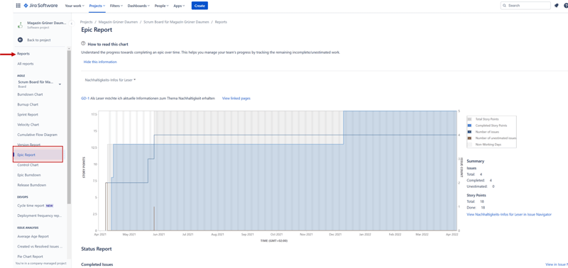 Projektmanagement Jira - Epic Report