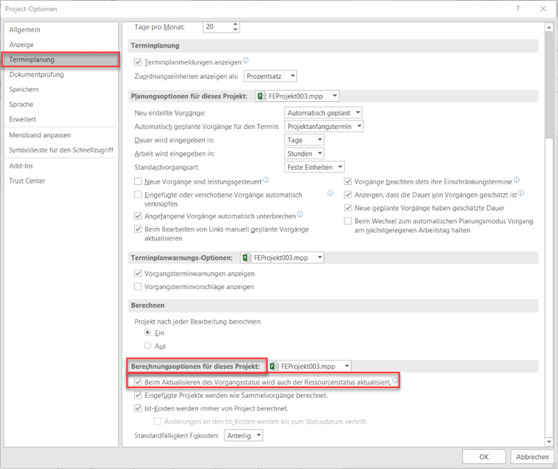 MS Project Feste Einheiten - Aktualisieren des Vorgangsstatus 