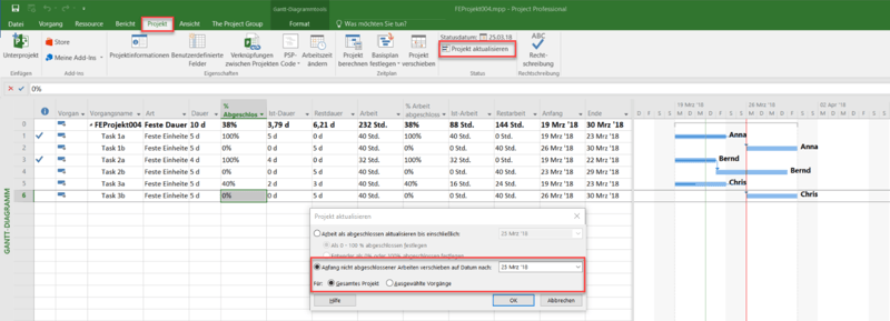 MS Project Feste Einheiten - Fortschrittsdatenerfassung
