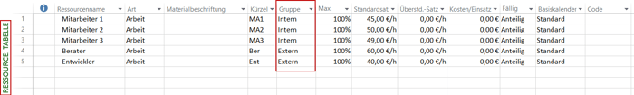 Ressourcenkosten in Microsoft Project - Merkmale anlegen