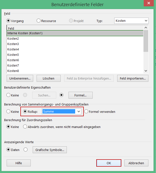 Ressourcenkosten in Microsoft Project - Berechnung 