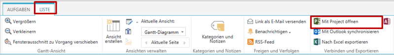 SharePoint Aufgabenlisten in MS Project öffnen