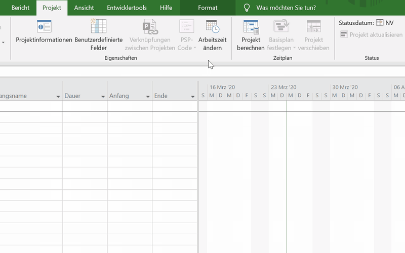Kalendername vergeben - Arbeitsfreie Zeit Kalender MS Project
