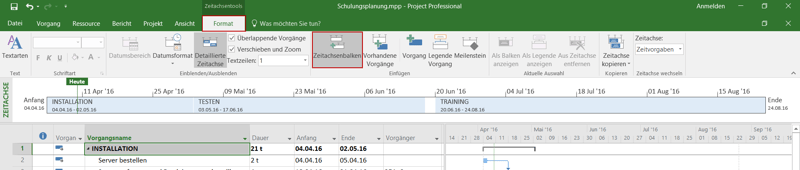Mehrfache Timelines in Project 2016