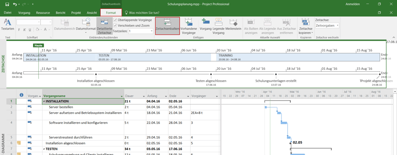 Mehrfache Timelines in Project