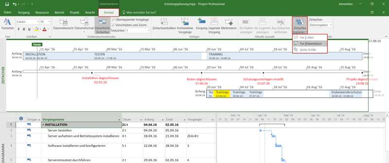 Mehrfache Timelines in MS Project - kopieren