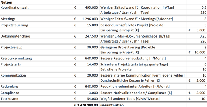 ROI-Berechnung Nutzenermittlung PPM-System