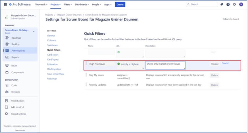 Scrum Master Jira – Quickfilter