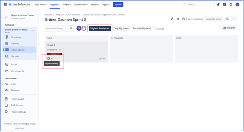 Scrum Master Jira – Quickfilter