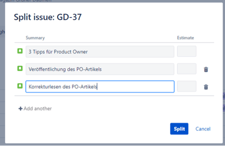 Split-Funktion in Jira