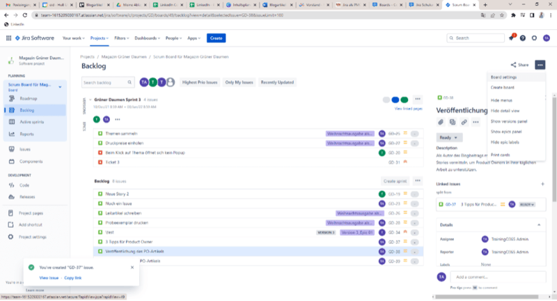 Anzeige der Abhängigkeiten im Jira Backlog