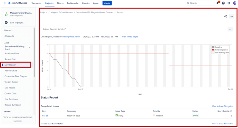 Scrum Master Jira – Sprint Report