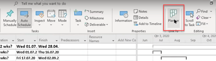 Schaltfläche: Microsoft Planner Integration mit Project Online