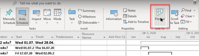 Schaltfläche: Microsoft Planner Integration mit Project Online