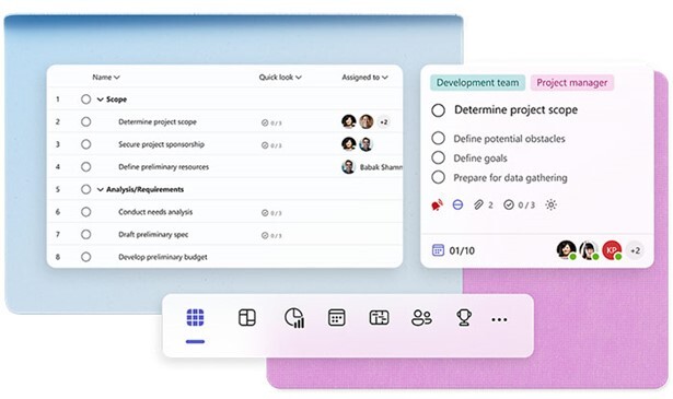 MS PM Tools – Planner Basic: Flat list of tasks without hierarchy