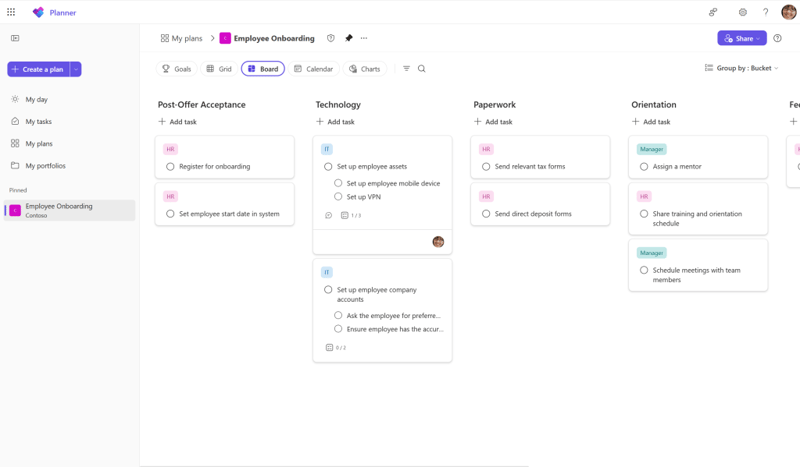 Aufgabenübersicht in Microsoft Planner Basic