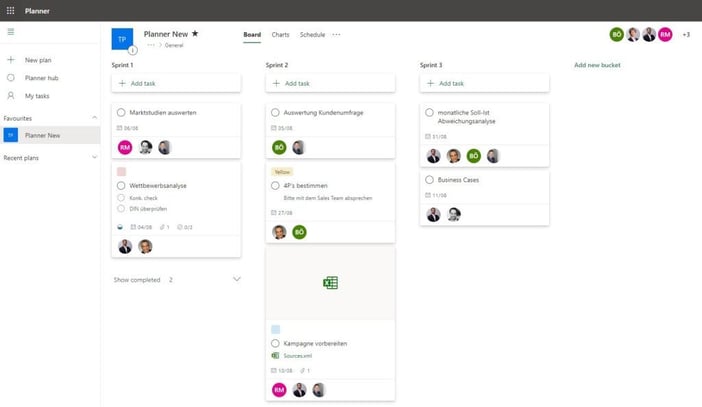 Aufgabenplanung im Kanban Board des Microsoft Planner